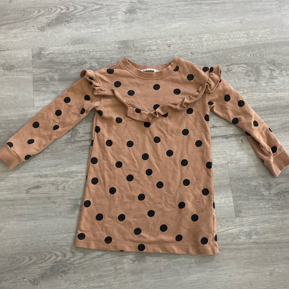 H&M girls brown and black polka dot sweater dress size 4/6